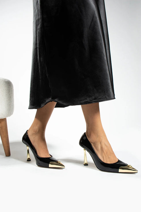 Black Patent Leather Gold Detail Stiletto